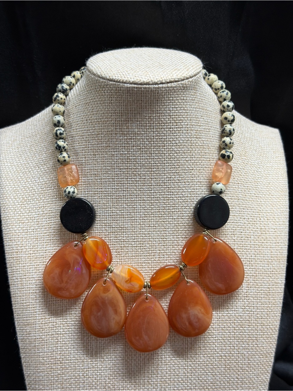1946 Dalmatian Jasper and Orange Agate adjustable Statement Necklace
